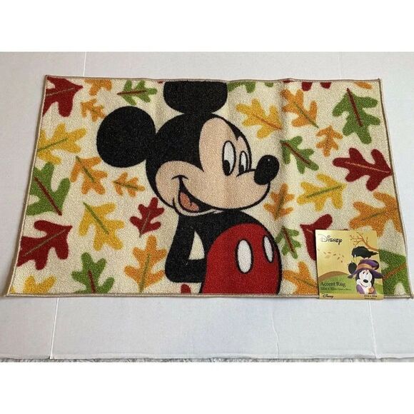 Disney Mickey Mouse Fall Accent Rug 20" x 32" Autumn Leaves Doormat Nwt - Picture 1 of 7